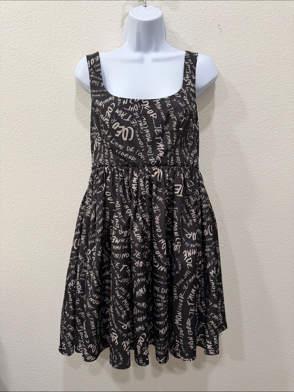 Adeline NWT Cinq a Sept’Black Dress with Cream Script Print